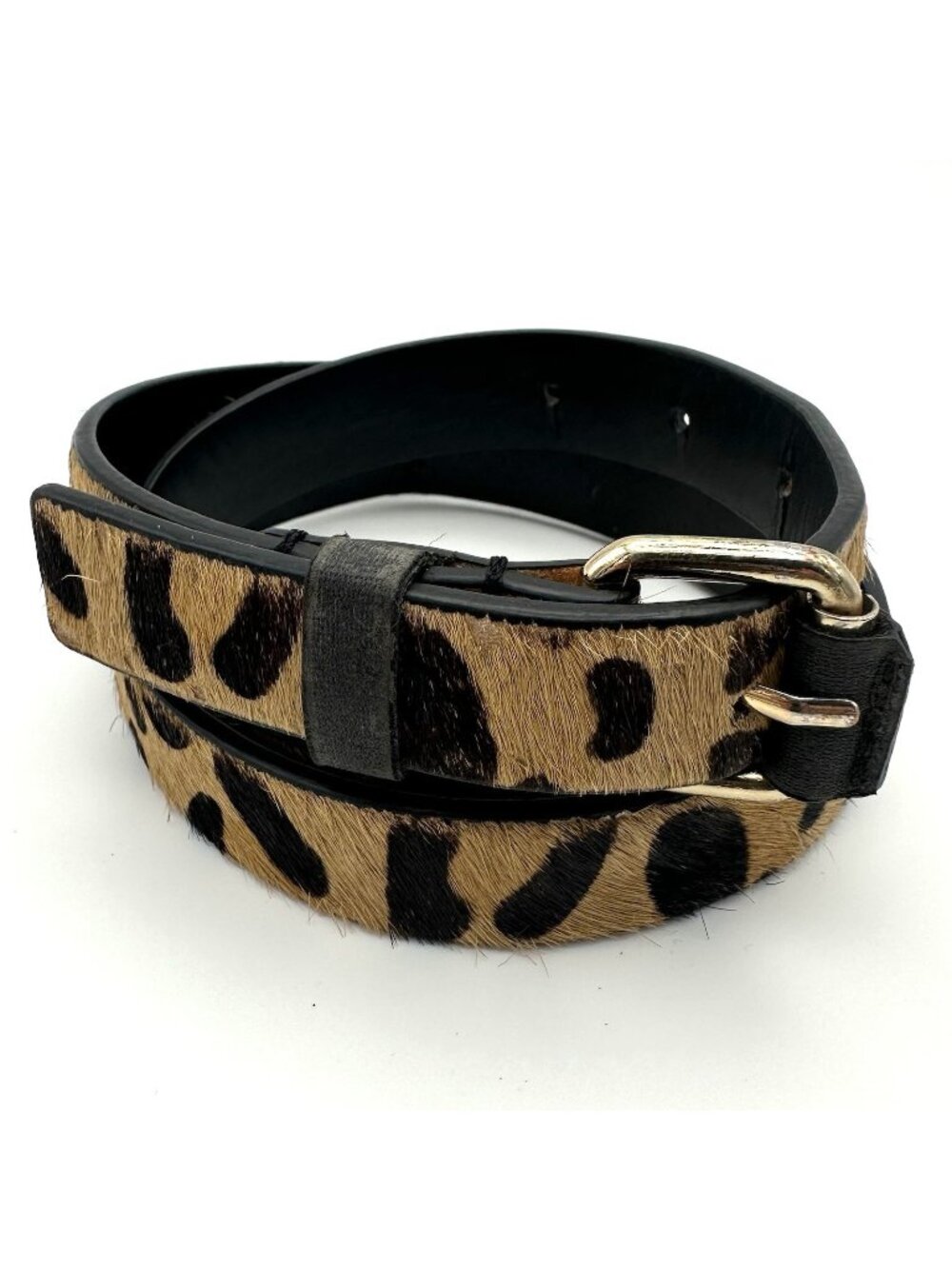 The Limited Skinny Belt Small Cow Hide Leopard Print Leather Top Faux Backing